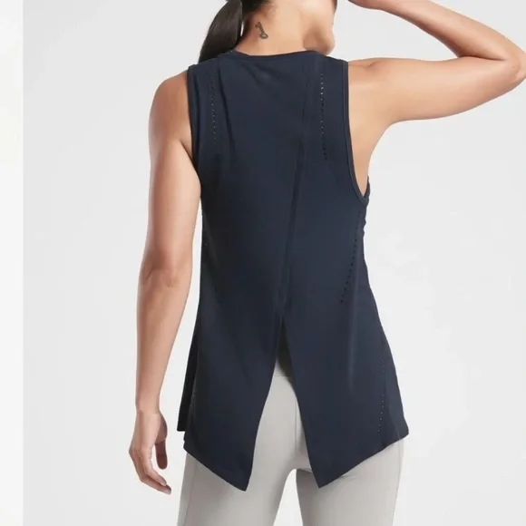 Athleta Foothill Seamless Laser Cut Split Back Tank Top In black - Picture 2 of 6